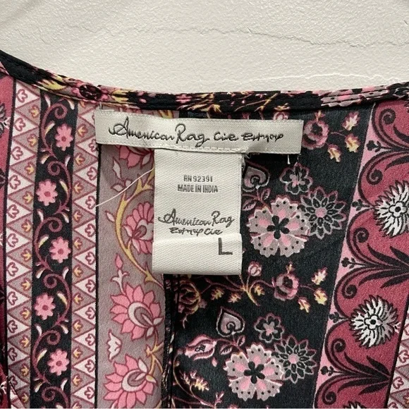 American Rag Belted Floral Button Front Fit & Flare Dress Bell Sleeve Large - Picture 4 of 8